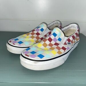 Vans Classic‎ Slip-On Rainbow Checkerboard Skate Shoes Women's Size 7.0–Men 5.5